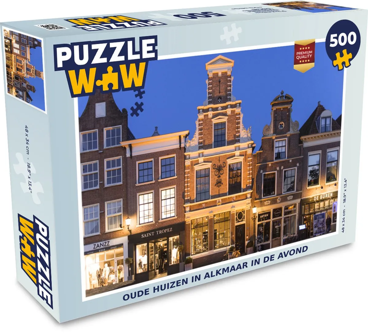 PuzzleWow Legpuzzel Alkmaar Avond Huizen 500 Stuks - Multicolor