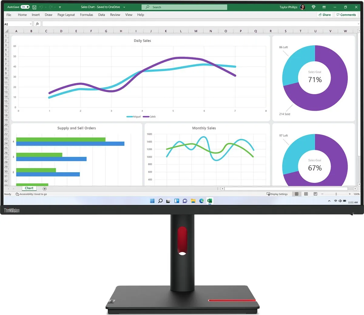 Lenovo ThinkVision T32h-30 Monitor 31.5" QHD - Zwart