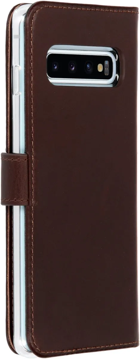 Selencia Hoesje Samsung Galaxy S10 - Echt Lederen Bookcase Bruin