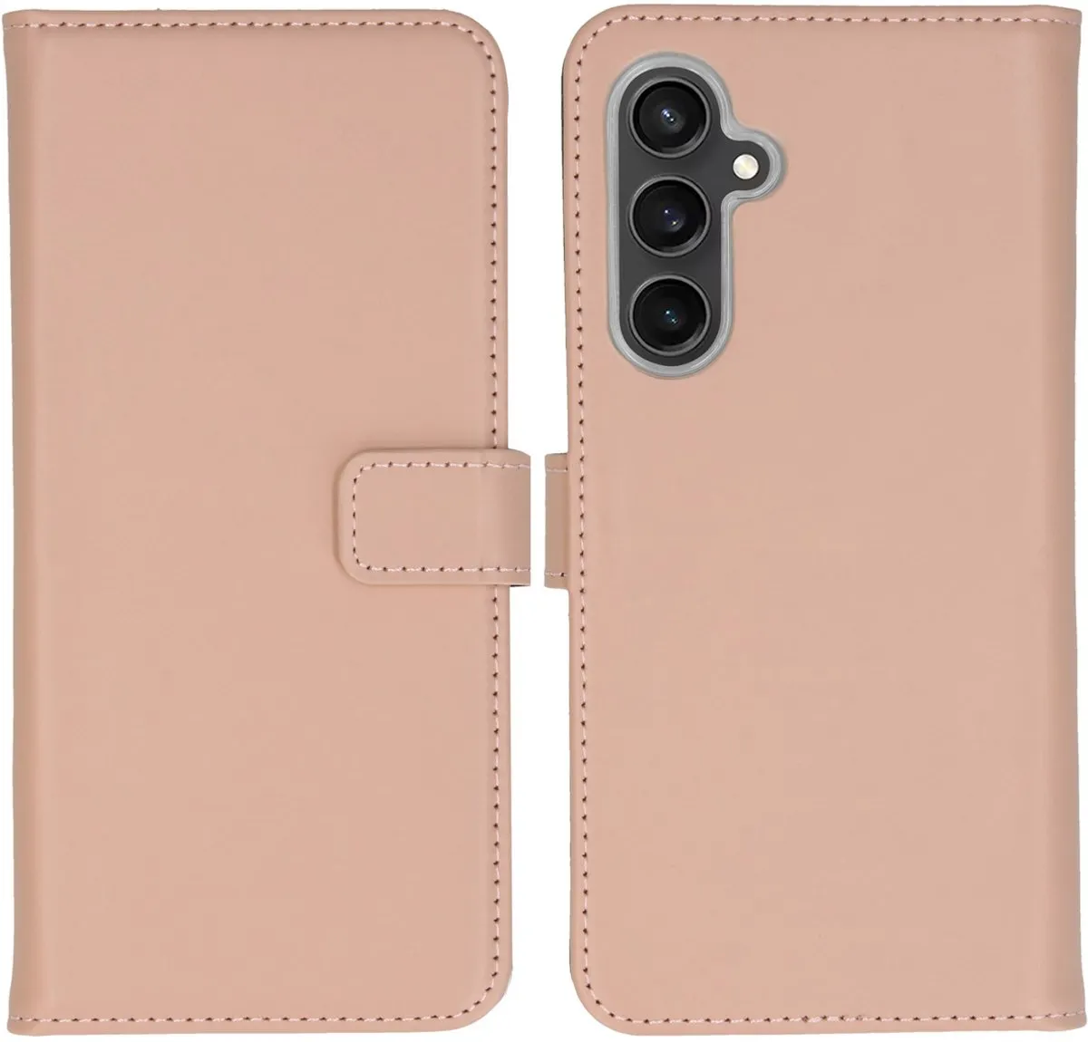 Selencia Hoesje Samsung Galaxy S23 FE - Echt Lederen Bookcase 3 Pasjes - Lichtroze