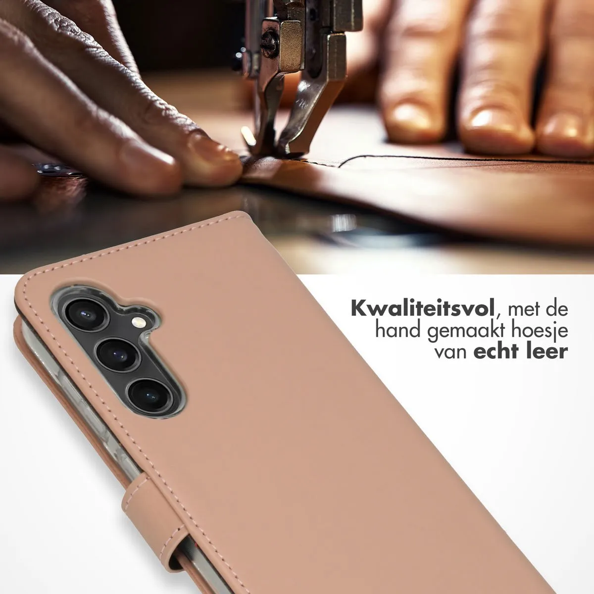 Selencia Hoesje Samsung Galaxy S23 FE - Echt Lederen Bookcase 3 Pasjes - Lichtroze