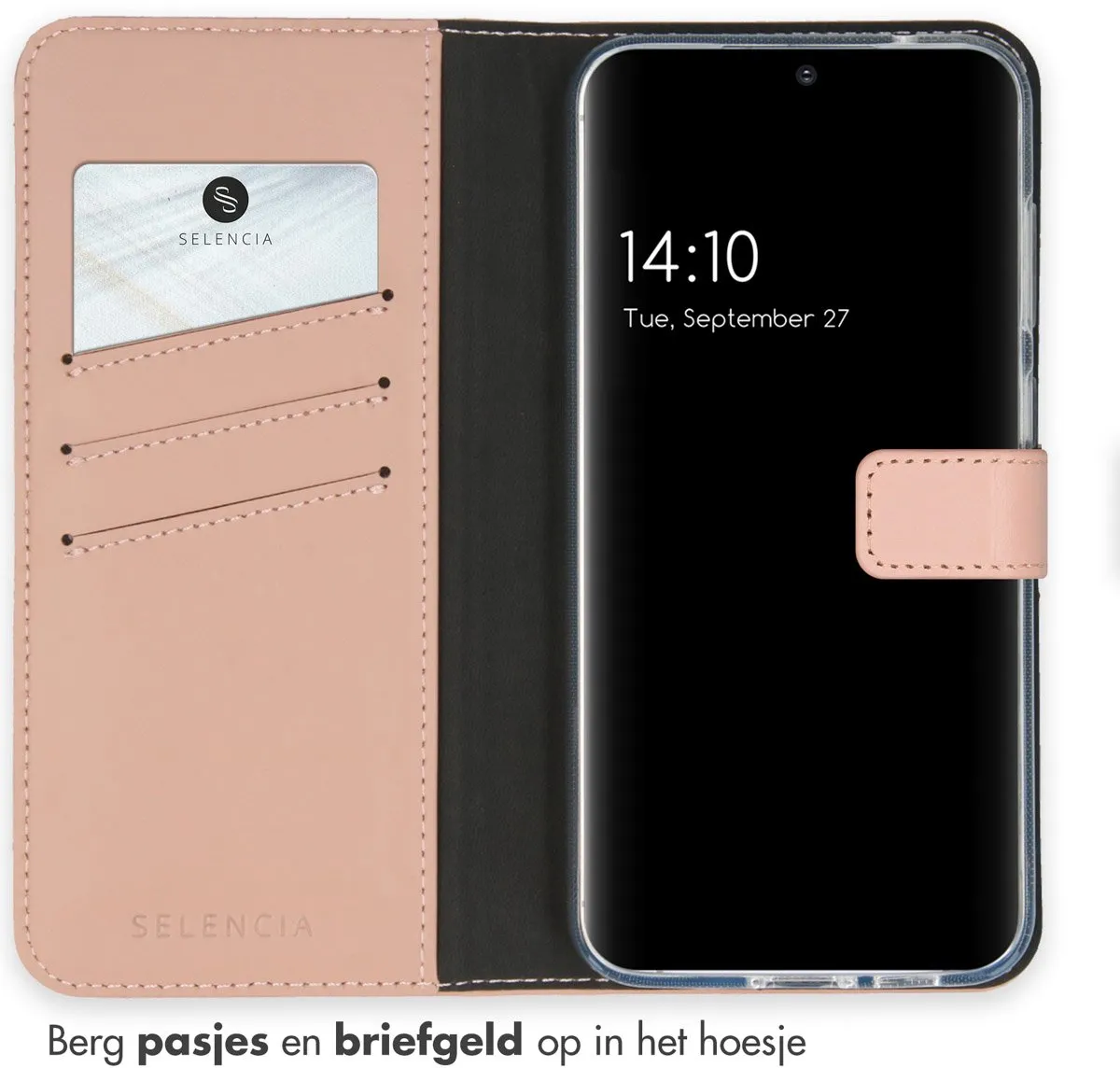Selencia Hoesje Samsung Galaxy S23 FE - Echt Lederen Bookcase 3 Pasjes - Lichtroze