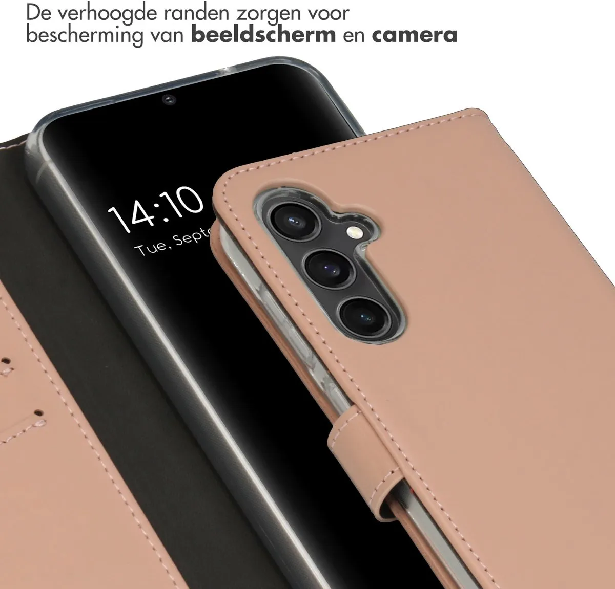 Selencia Hoesje Samsung Galaxy S23 FE - Echt Lederen Bookcase 3 Pasjes - Lichtroze