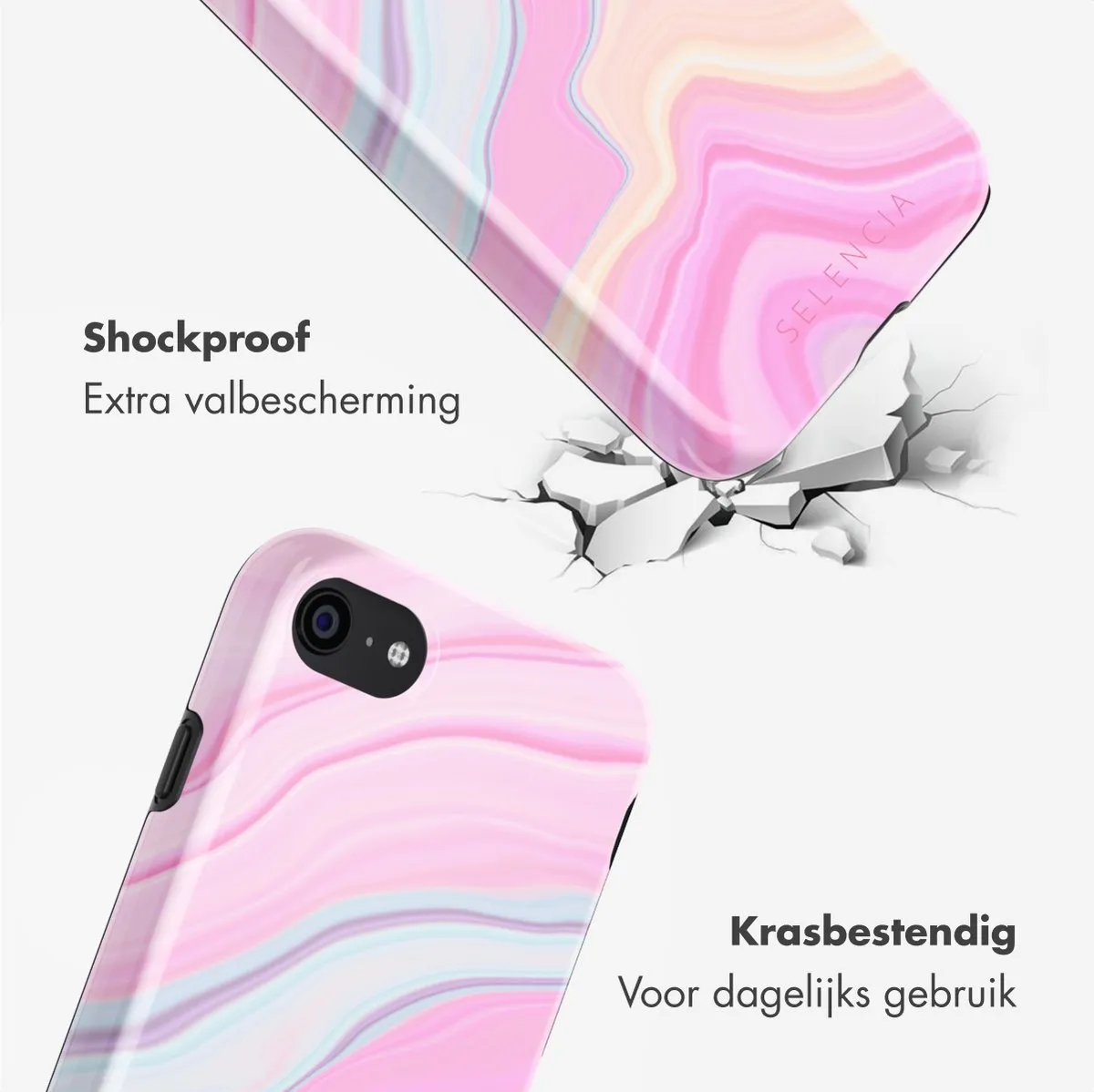 Selencia Hoesje iPhone SE/8/7/6s/6 - Pastel Lipstick Marble
