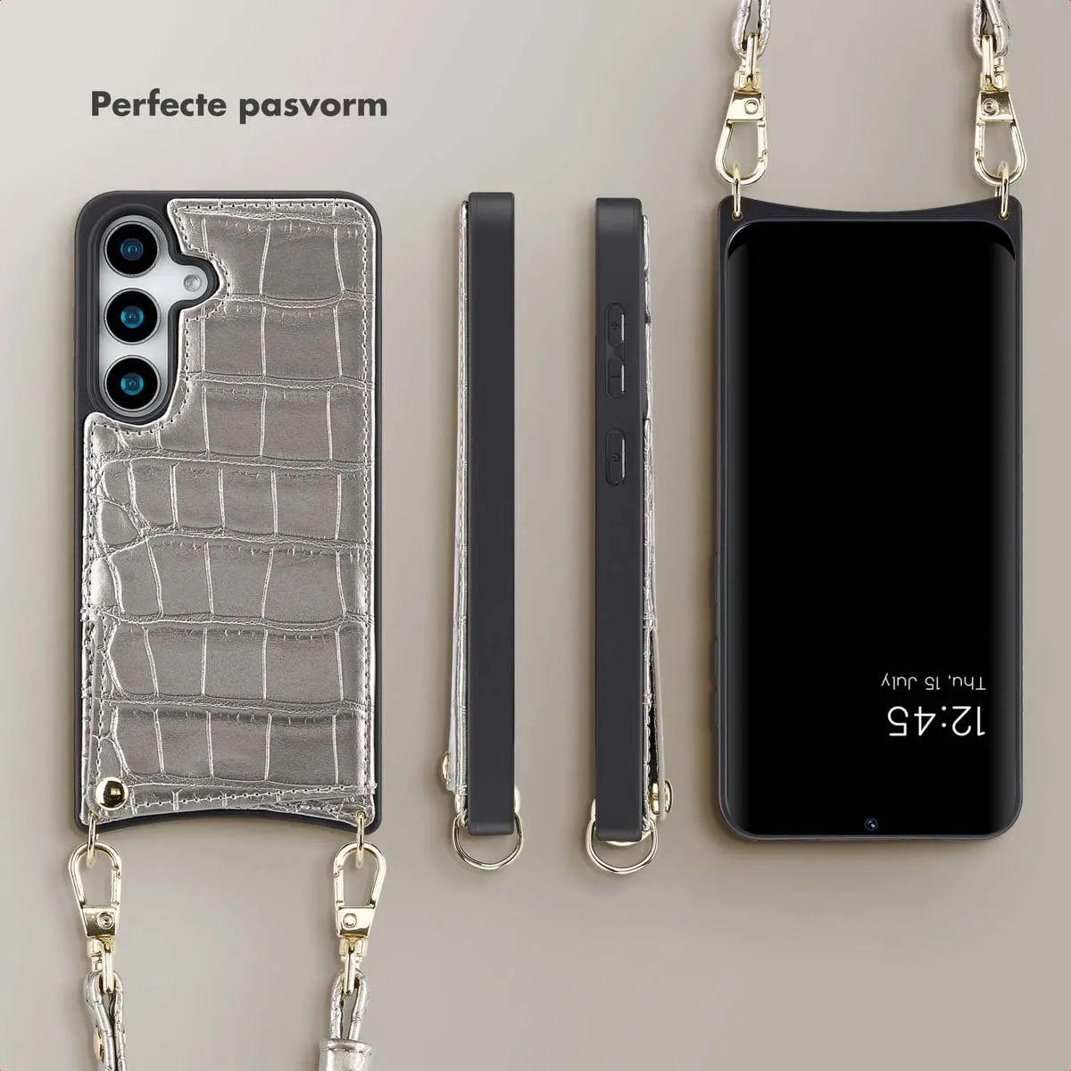Selencia Croco Backcover Hoesje Samsung Galaxy S25 - Zilver