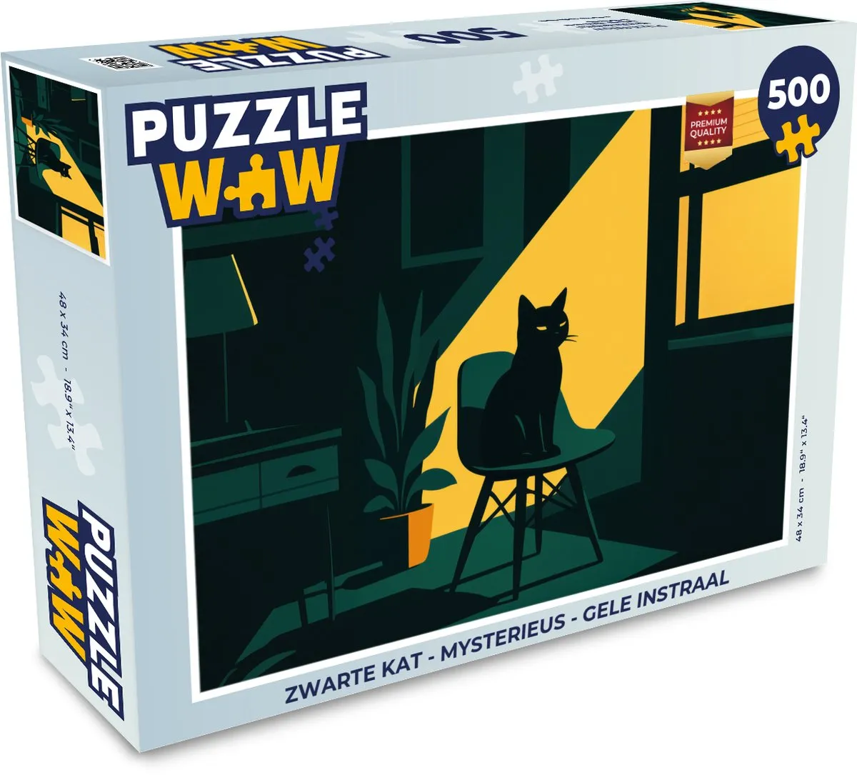 PuzzleWow Legpuzzel Zwarte Kat 500 Stuks - Mysterieus