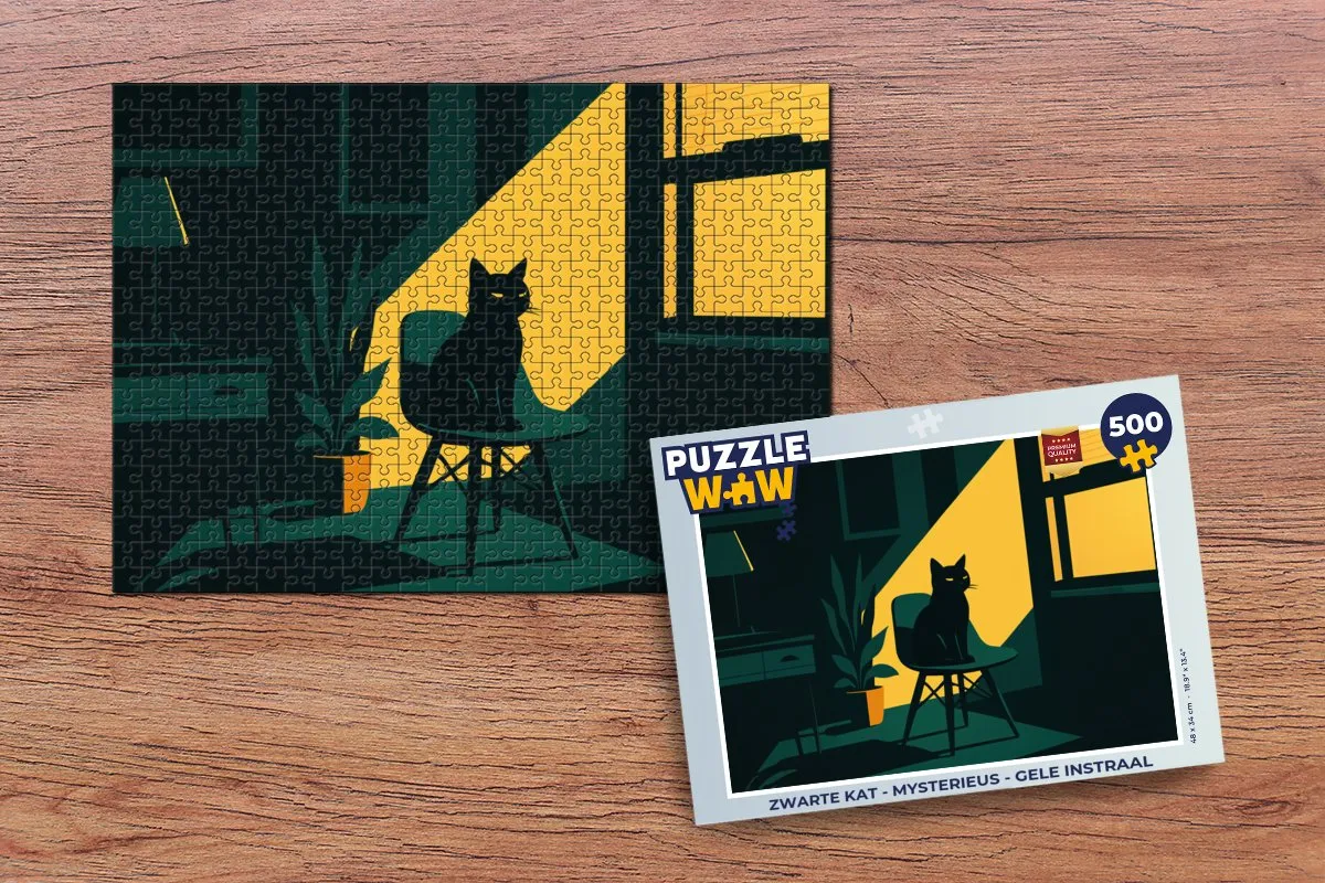PuzzleWow Legpuzzel Zwarte Kat 500 Stuks - Mysterieus