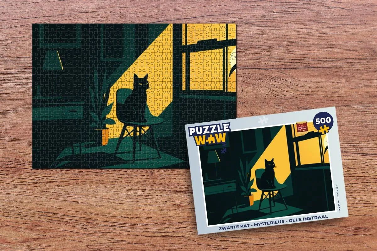 PuzzleWow Legpuzzel Zwarte Kat 500 Stuks - Mysterieus
