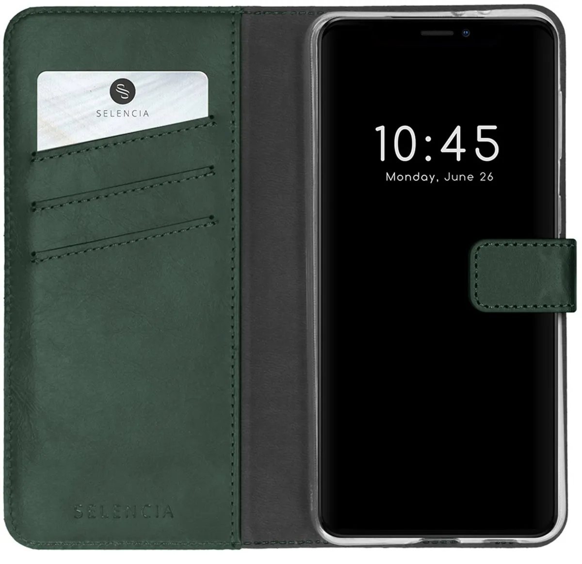 Selencia Hoesje iPhone 13 Groen - Lederen Bookcase 3 Pasjes