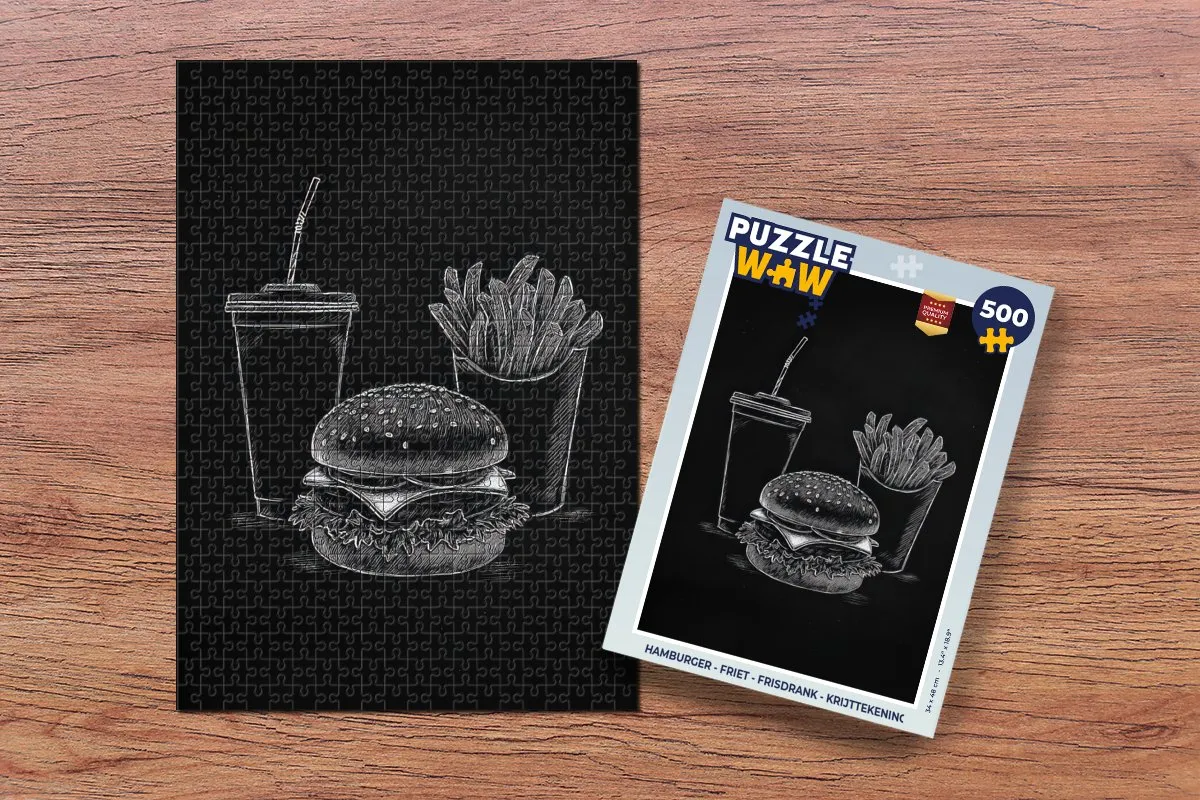 PuzzleWow 500 Stuks Hamburger Puzzel - Friet & Frisdrank