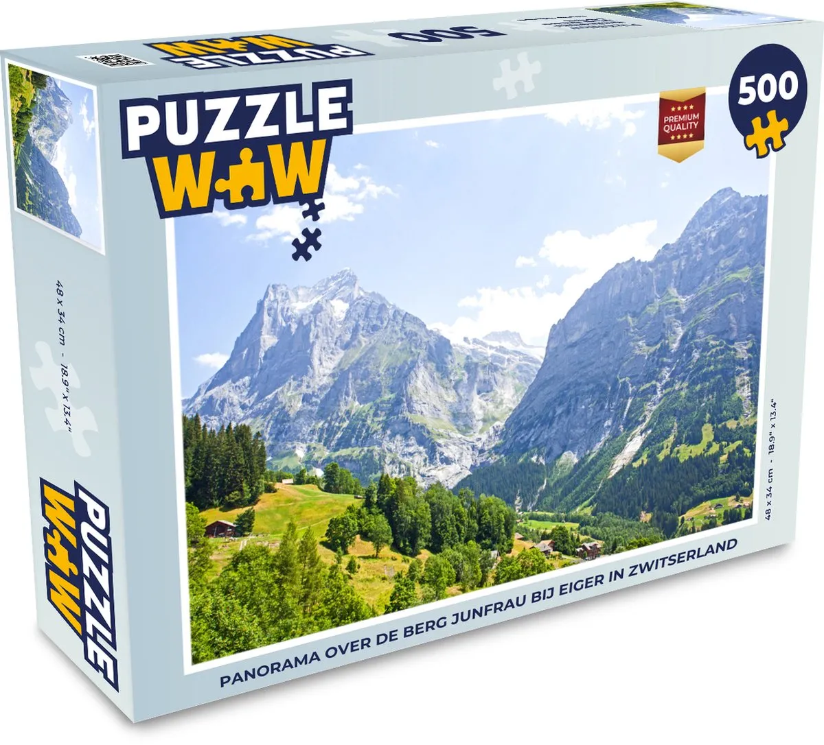 PuzzleWow Panorama Junfrau/Eiger Zwitserland - Legpuzzel 500 Stuks - Multicolor