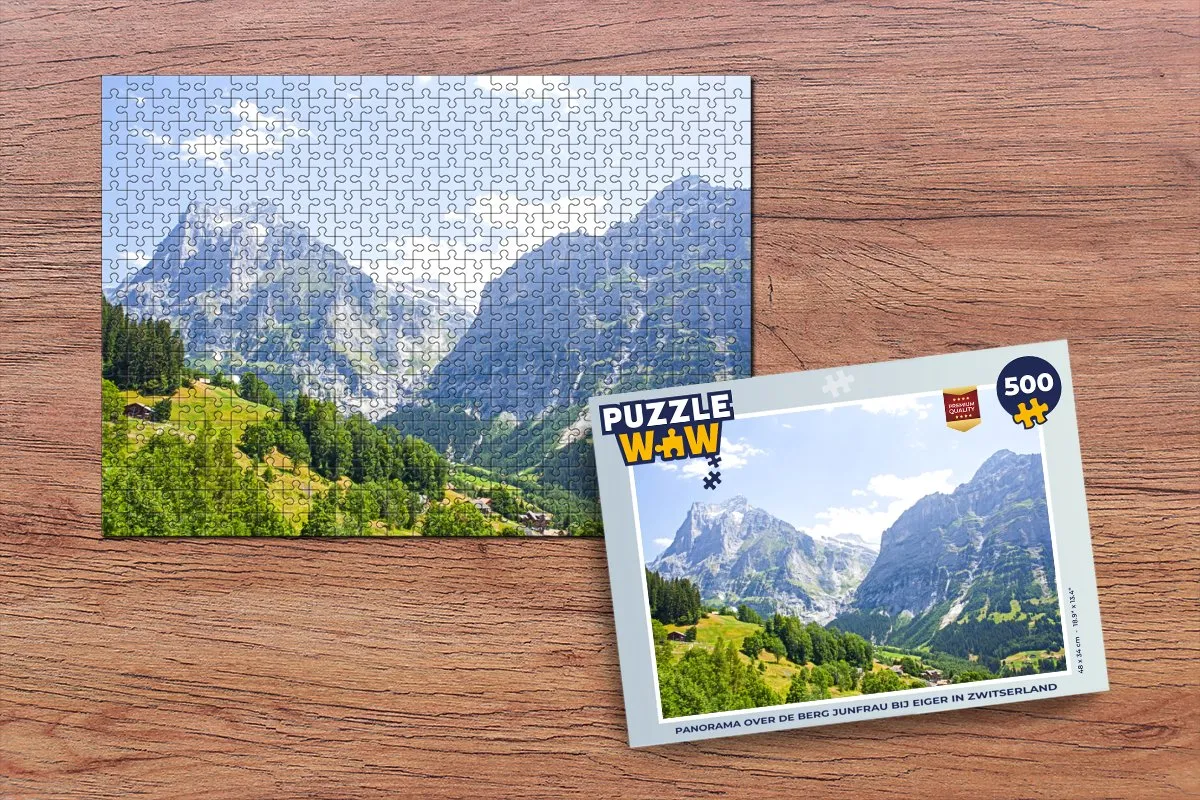 PuzzleWow Panorama Junfrau/Eiger Zwitserland - Legpuzzel 500 Stuks - Multicolor