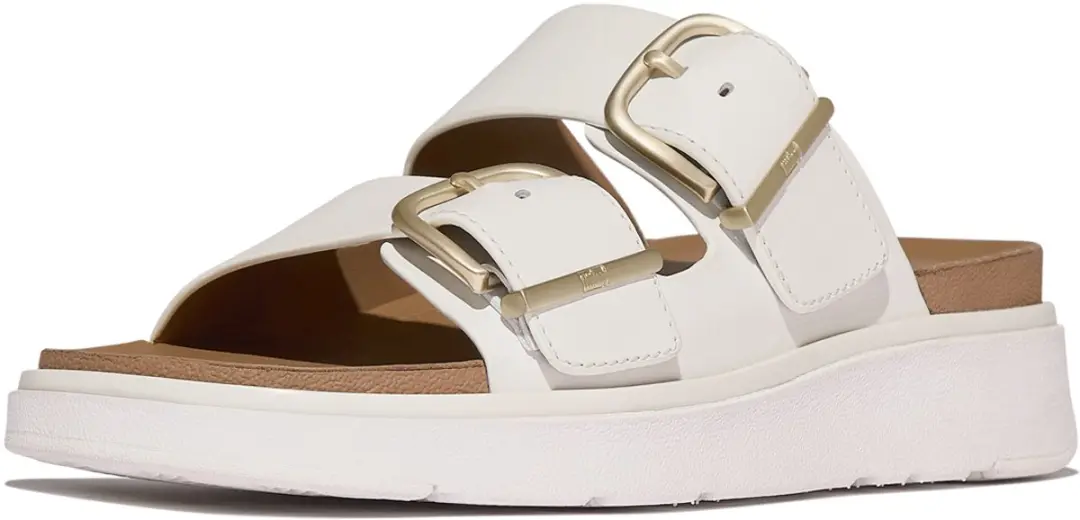 FitFlop FitFlop Gen-FF Buckle Two-Bar Leather Slides WIT - Maat 43