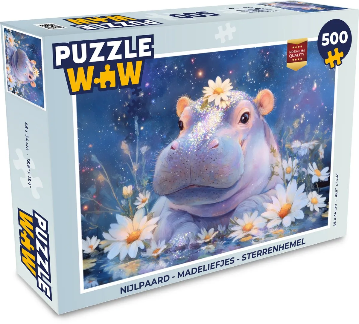 PuzzleWow Nijlpaard Madeliefjes Sterrenhemel Legpuzzel 500 Stukjes