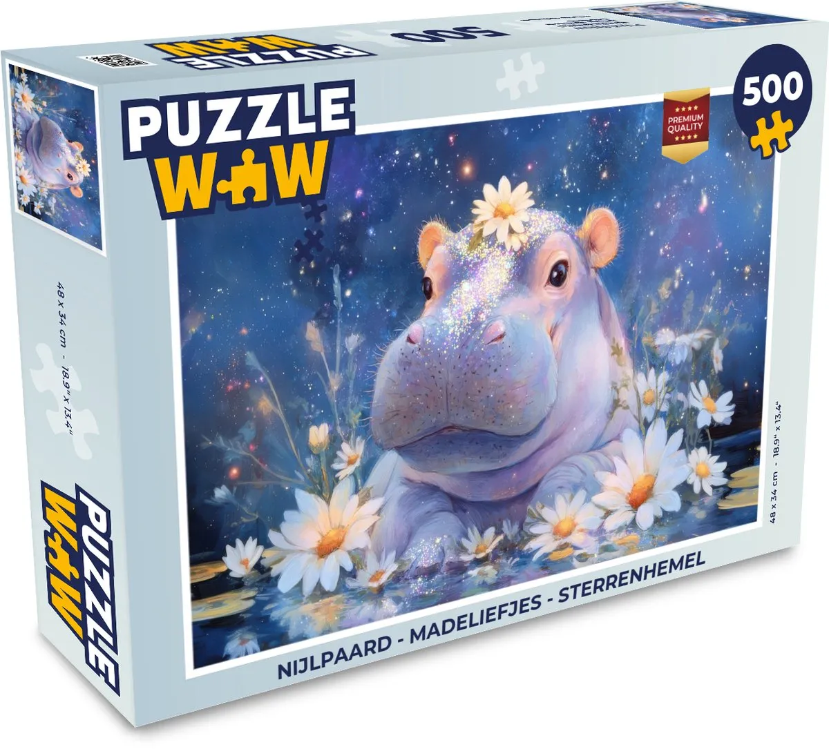 PuzzleWow Nijlpaard Madeliefjes Sterrenhemel Legpuzzel 500 Stukjes