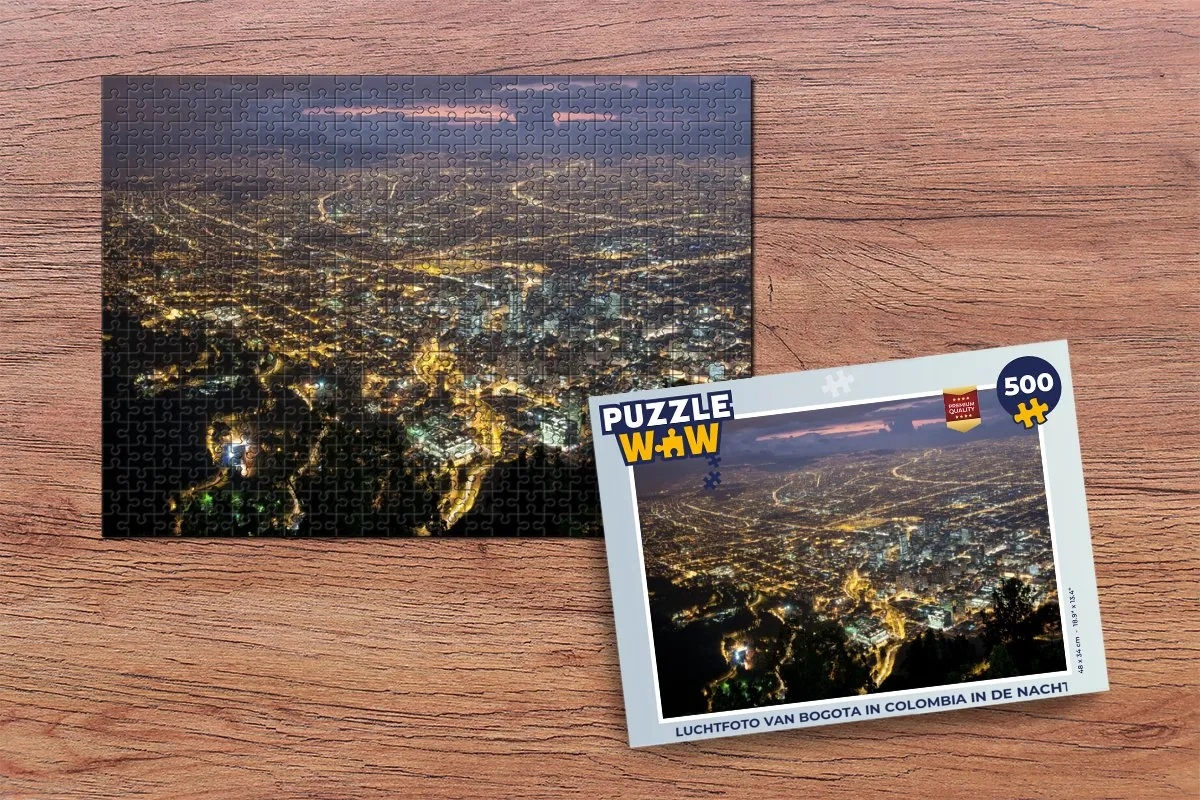PuzzleWow Bogota Nacht Luchtfoto Legpuzzel 500 Stuks - Multicolor