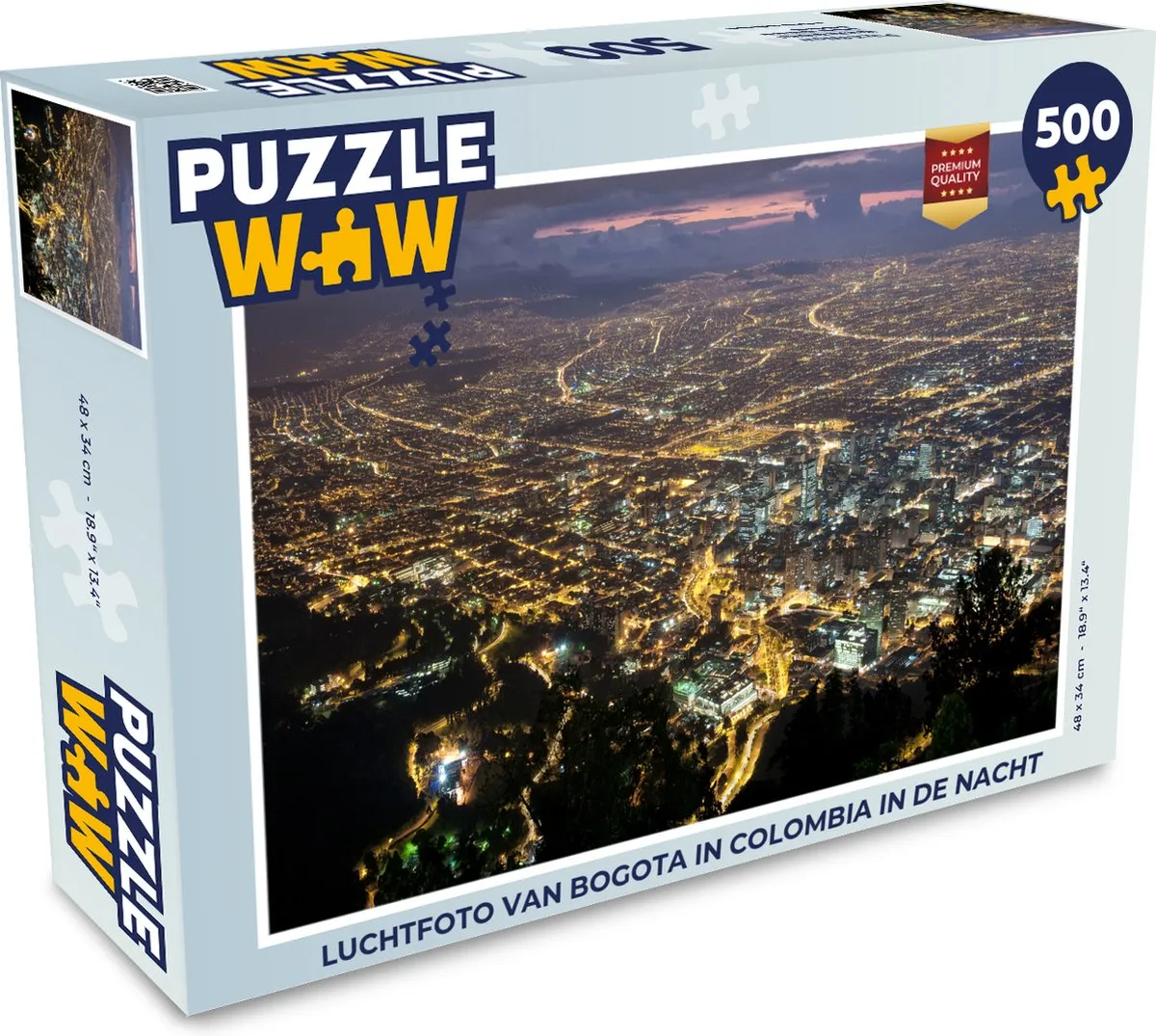 PuzzleWow Bogota Nacht Luchtfoto Legpuzzel 500 Stuks - Multicolor