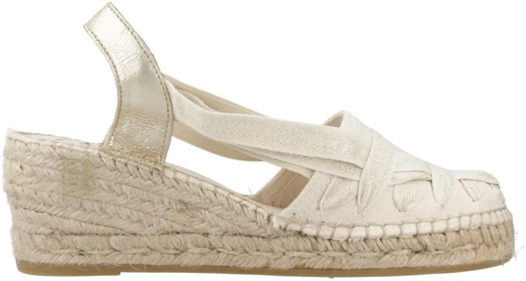 Dames espadrille van ruw katoen met sleehak en linten
