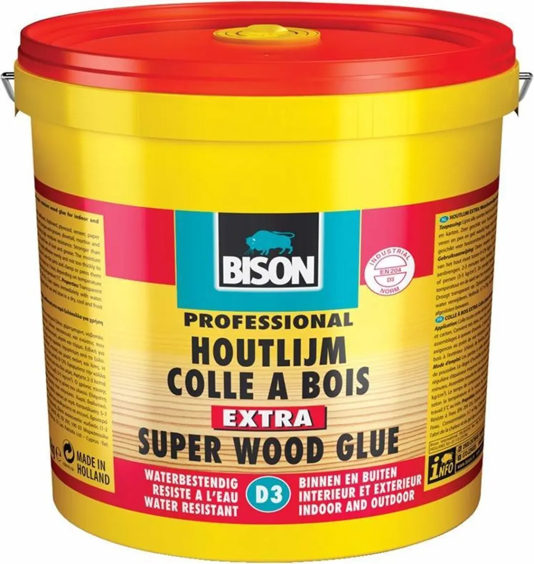Bison Houtlijm Extra Emmer 3 Kg, hoogwaardige houtlijm, voor binnen en buiten, d
