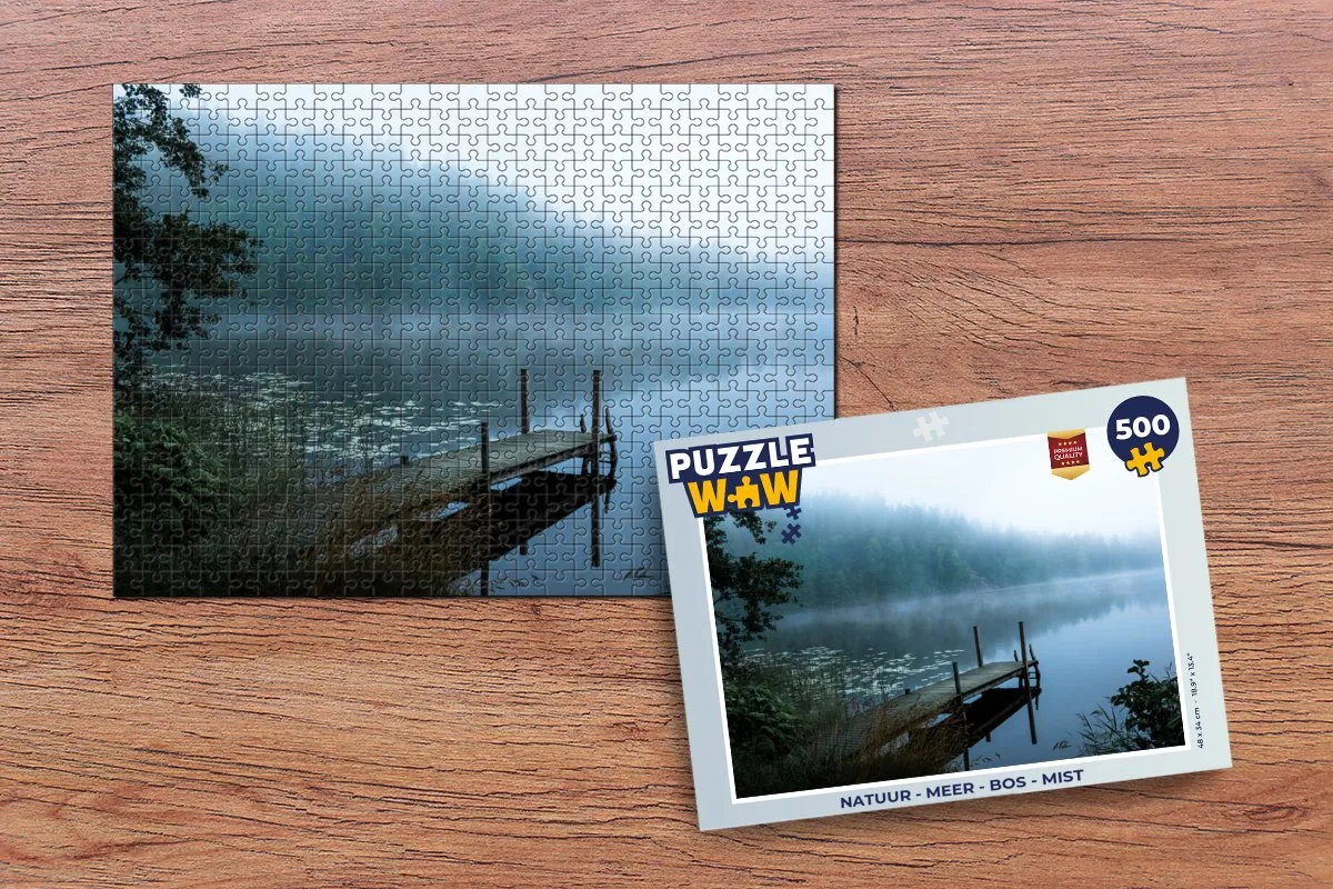 PuzzleWow Natuur Meer Bos Mist Legpuzzel 500 Stuks - Multicolor