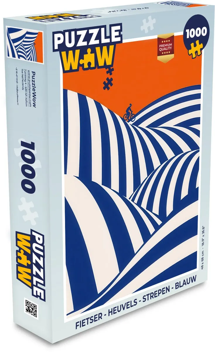 PuzzleWow Fietser Heuvels Strepen Legpuzzel 1000 Stuks - Blauw