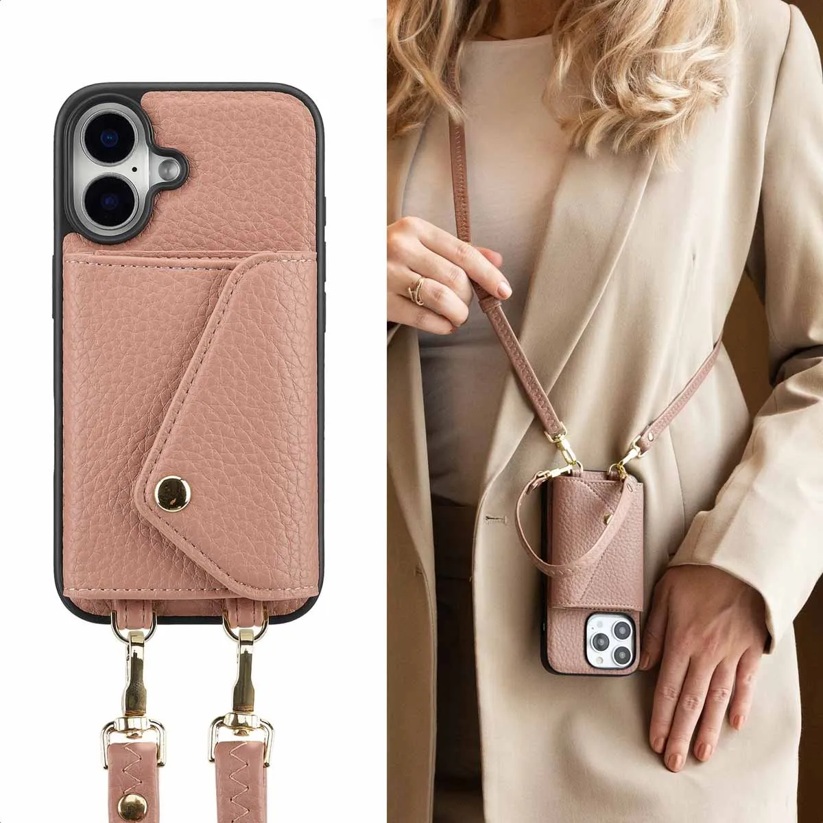 Selencia Sera Koordhoes iPhone 16 - 3 Pasjes - Old Pink