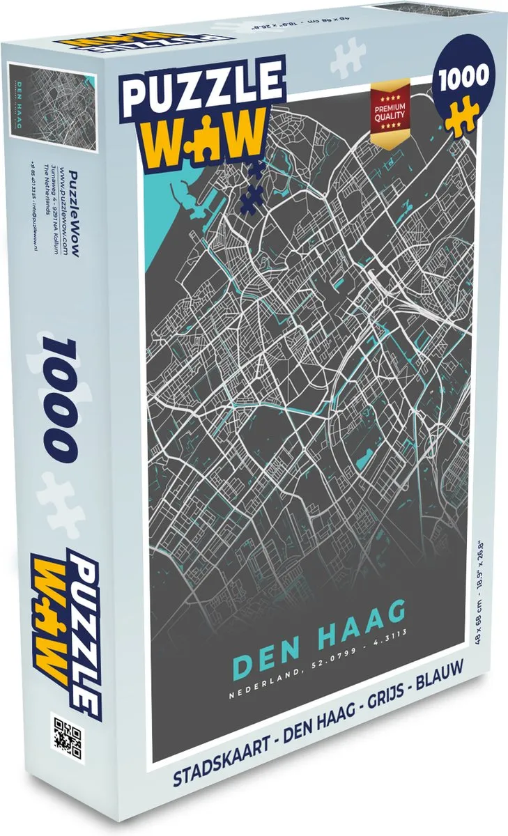 PuzzleWow Stadskaart Den Haag Legpuzzel 1000 Stuks - Multicolor