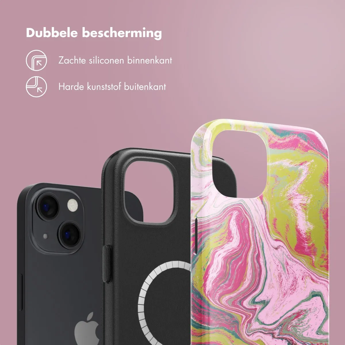 Selencia Hoesje iPhone 13 Marble Pink - MagSafe