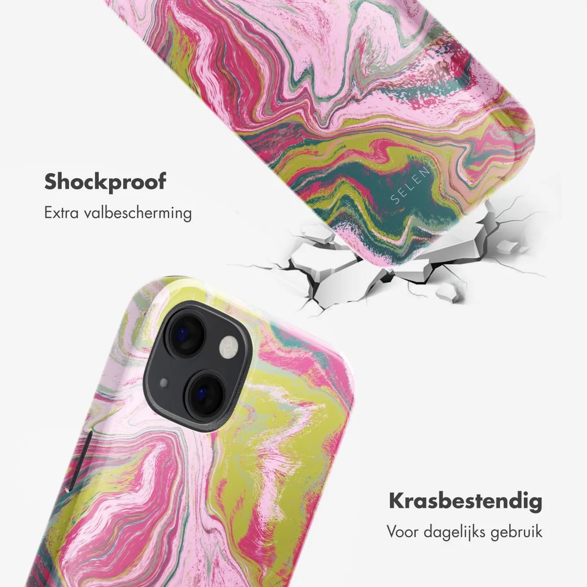 Selencia Hoesje iPhone 13 Marble Pink - MagSafe