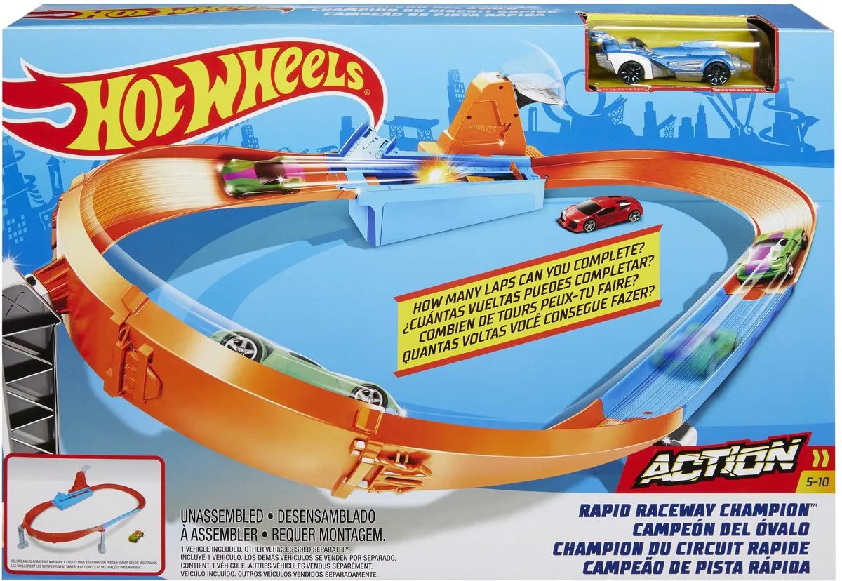Hot Wheels Action Rapid Raceway Champion GJM75 Speelset - 3 Baandelen - Multicolor