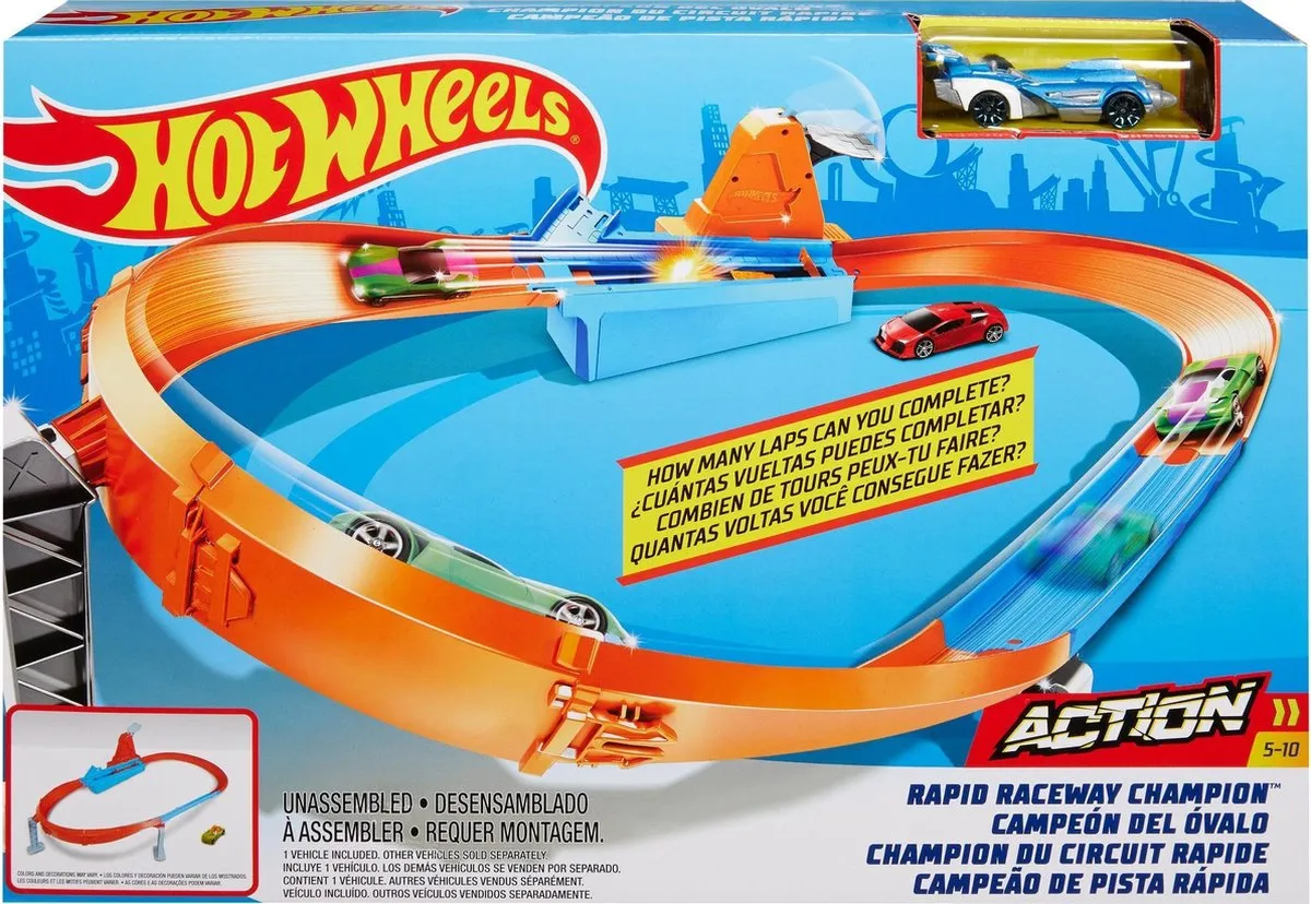 Hot Wheels Action Rapid Raceway Champion GJM75 Speelset - 3 Baandelen - Multicolor