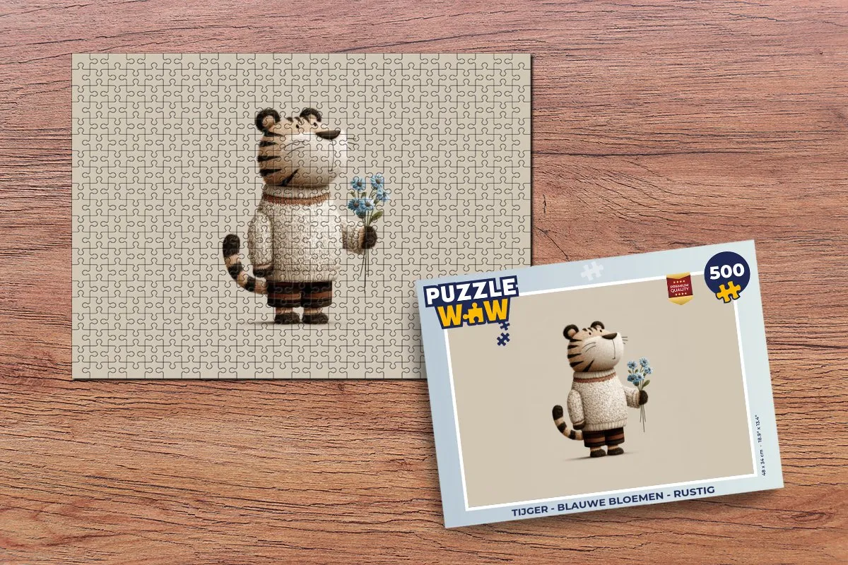 PuzzleWow Tijger - Blauwe Bloemen Legpuzzel 500 Stuks
