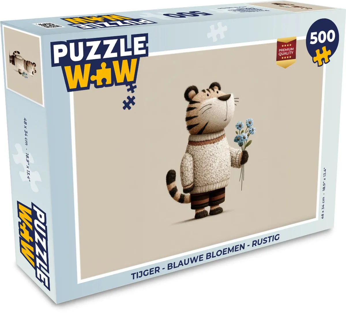 PuzzleWow Tijger - Blauwe Bloemen Legpuzzel 500 Stuks