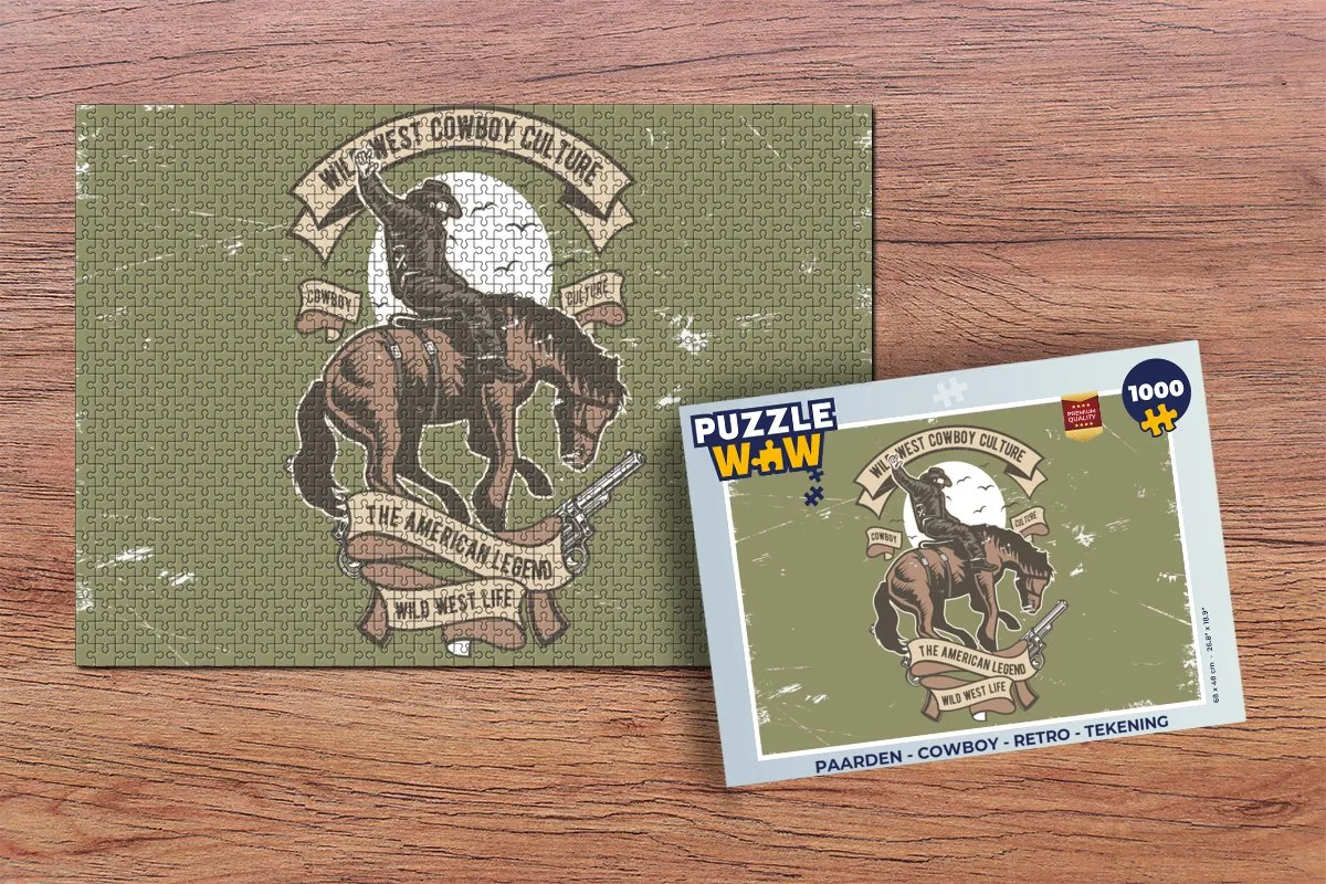 PuzzleWow Paarden Cowboy Retro Legpuzzel 1000 Stuks - Multicolor
