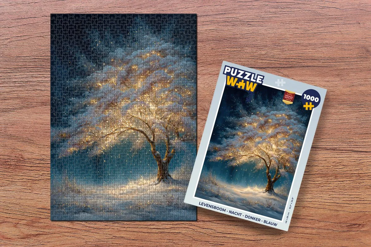 PuzzleWow Levensboom Nacht Puzzel 1000 Stuks - Blauw