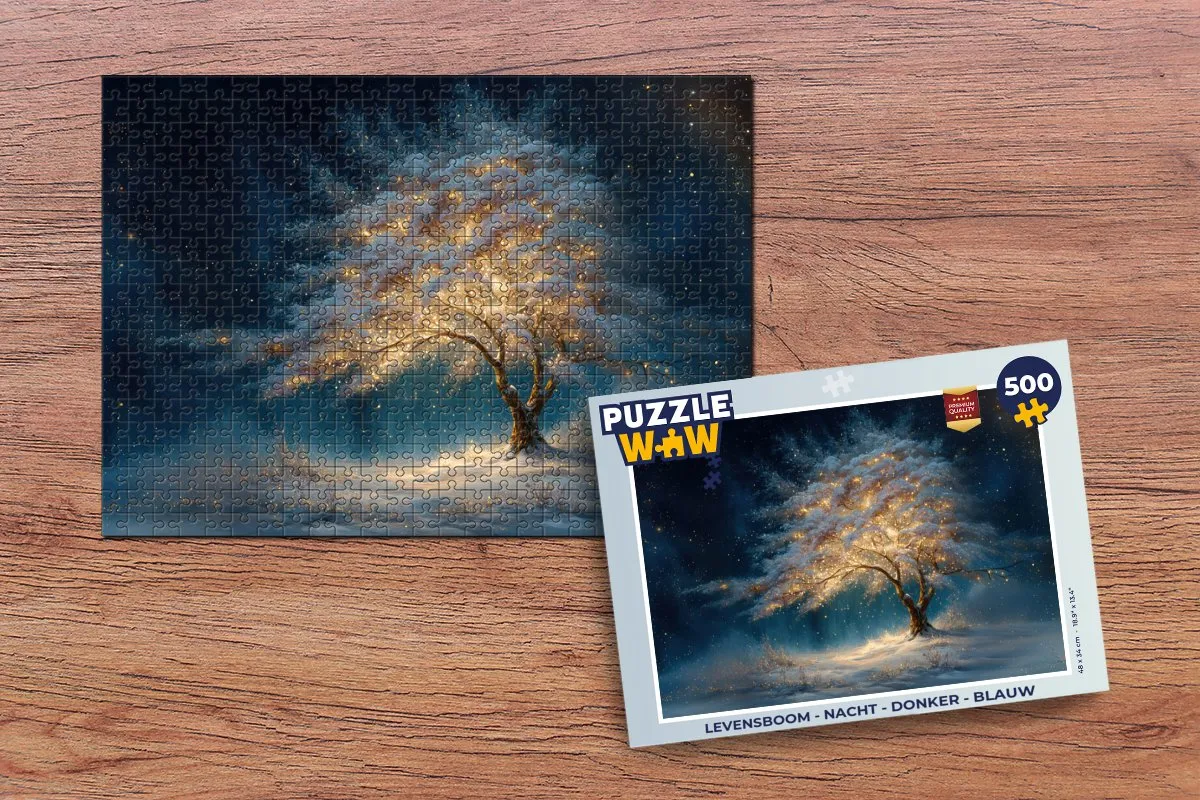 PuzzleWow Levensboom Nacht Puzzel 1000 Stuks - Blauw