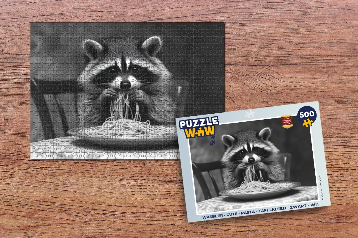 PuzzleWow Wasbeer Legpuzzel 500 Stuks - Zwart/Wit