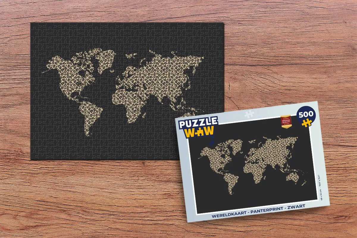 PuzzleWow Wereldkaart Panterprint Legpuzzel 500 Stuks - Multicolor