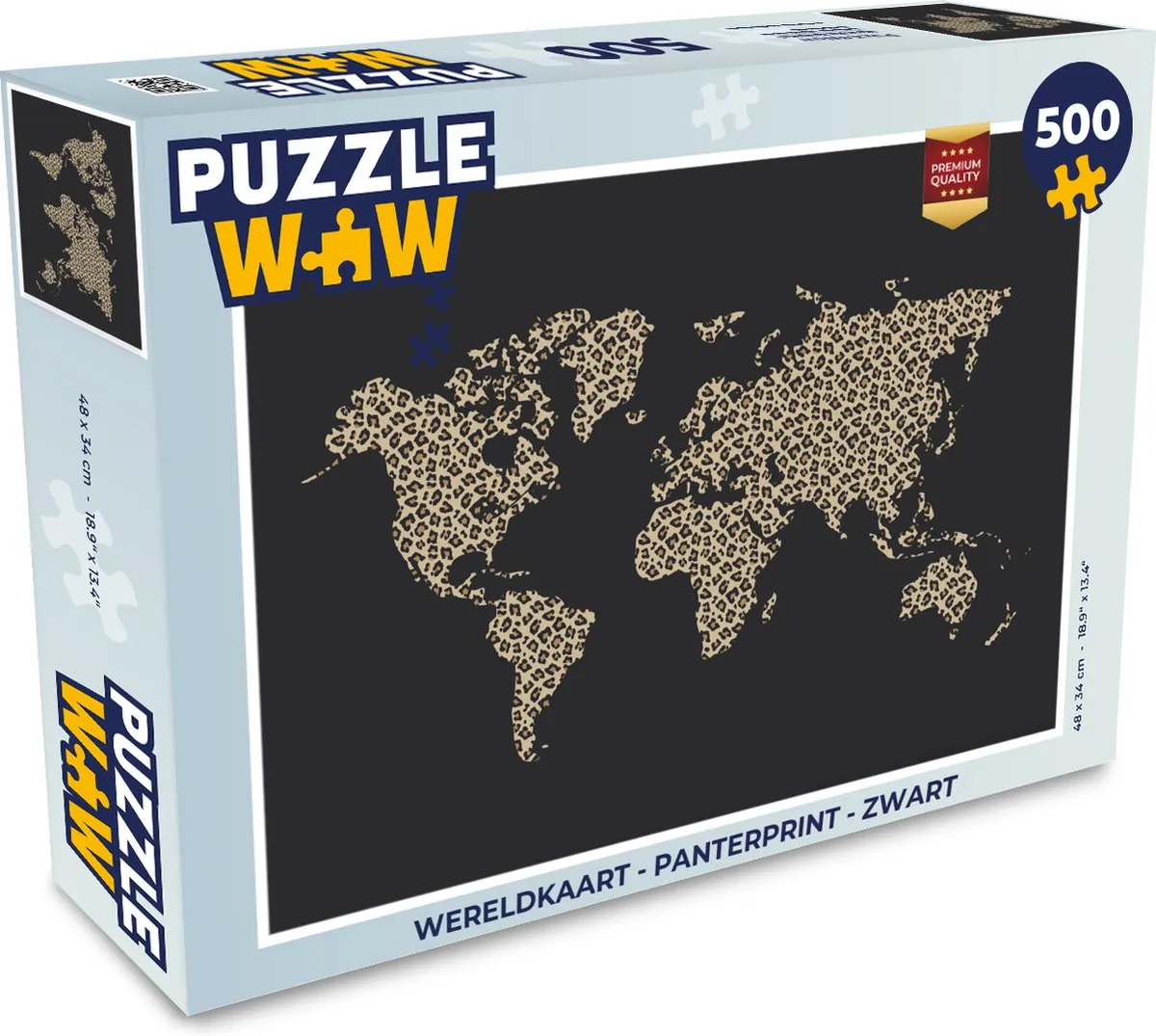 PuzzleWow Wereldkaart Panterprint Legpuzzel 500 Stuks - Multicolor