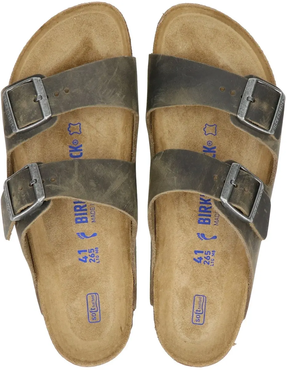 Birkenstock Arizona FL WB Faded Narrow Heren Slippers - Khaki - Maat 42