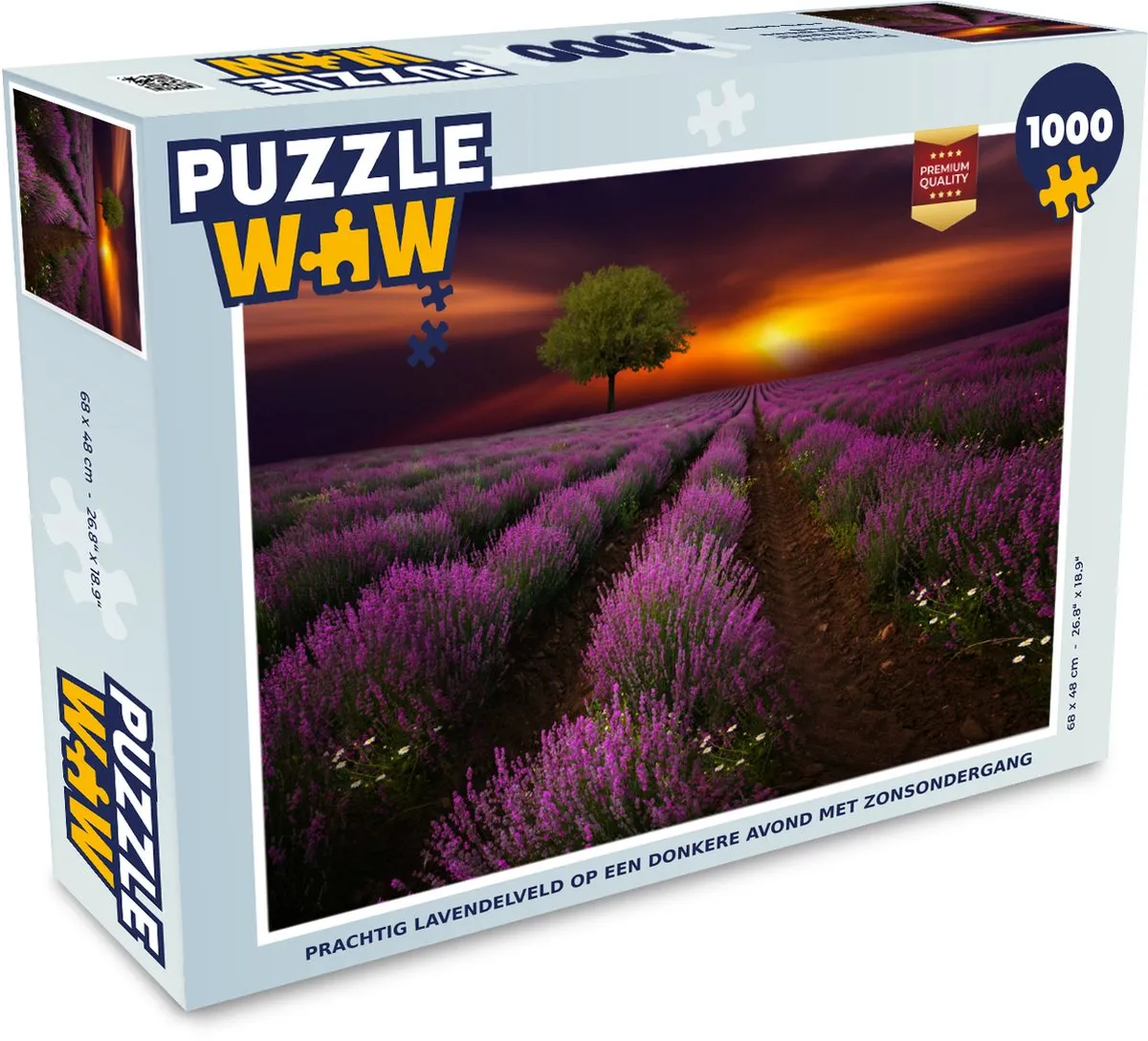 PuzzleWow Legpuzzel Lavendelveld Zonsondergang 1000 Stuks - Multicolor