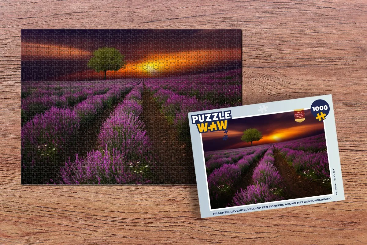 PuzzleWow Legpuzzel Lavendelveld Zonsondergang 1000 Stuks - Multicolor