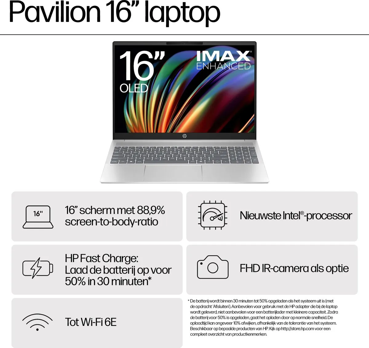 HP Pavilion 16-af0040nd Laptop - 16" 2K - 16GB RAM - 1TB SSD - Zilver