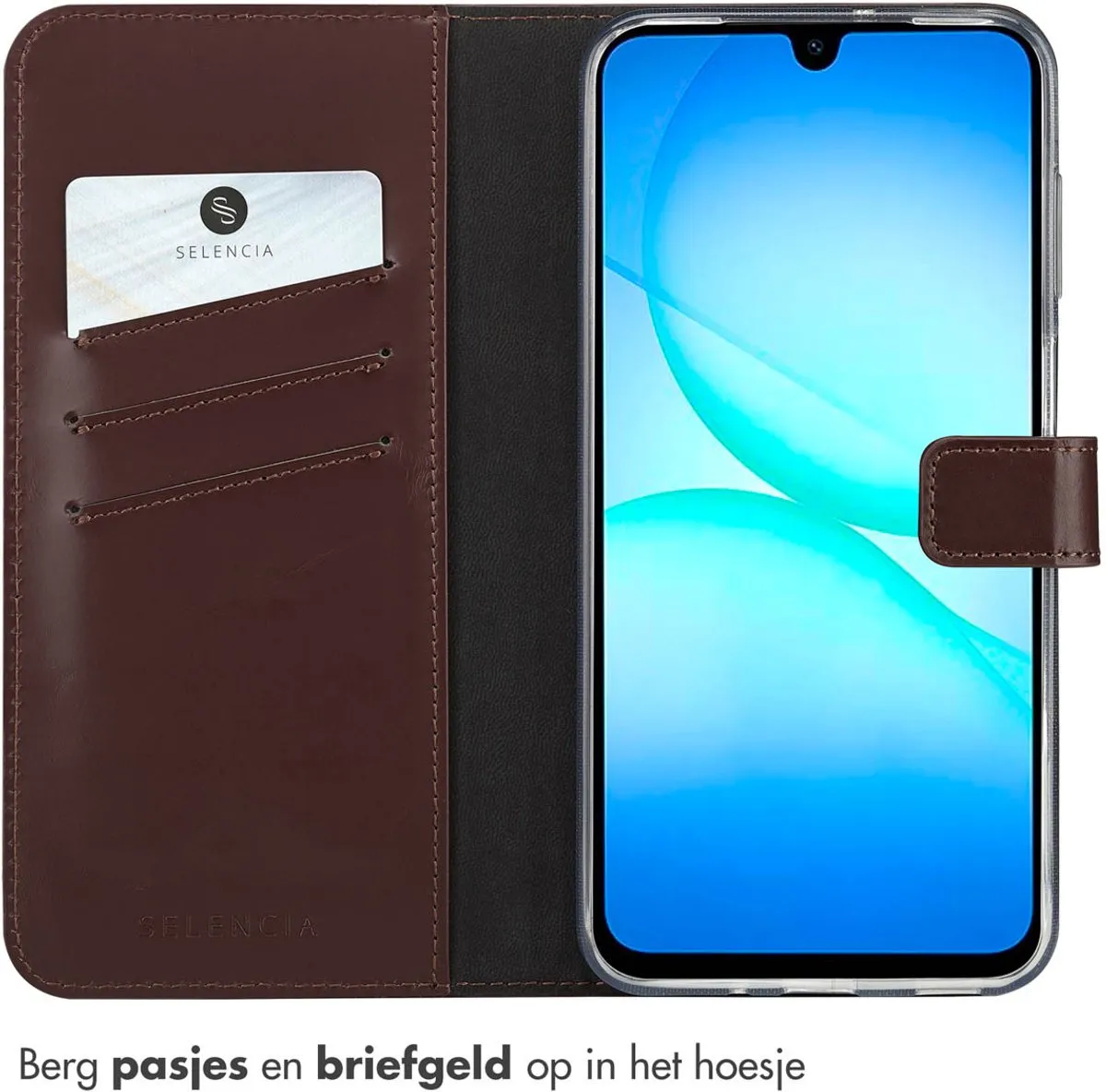 Selencia Hoesje Samsung Galaxy A17 - Echt Lederen Bookcase Bruin