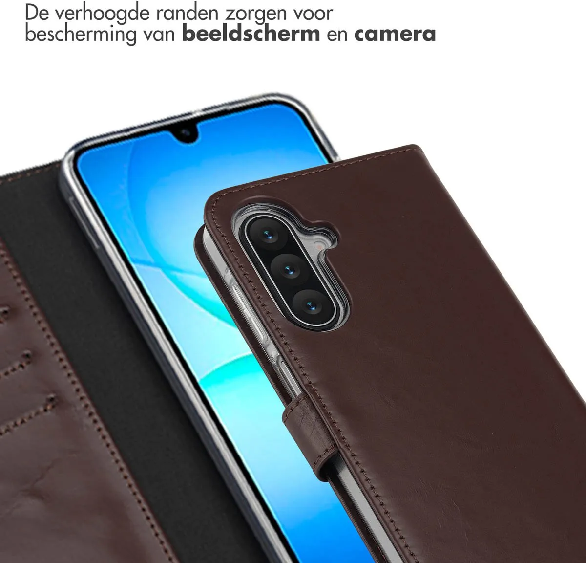 Selencia Hoesje Samsung Galaxy A17 - Echt Lederen Bookcase Bruin