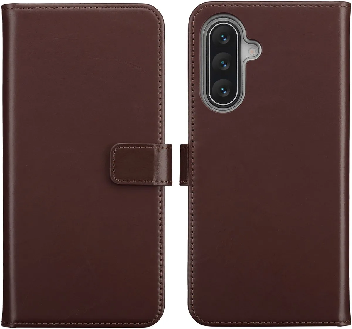 Selencia Hoesje Samsung Galaxy A17 - Echt Lederen Bookcase Bruin