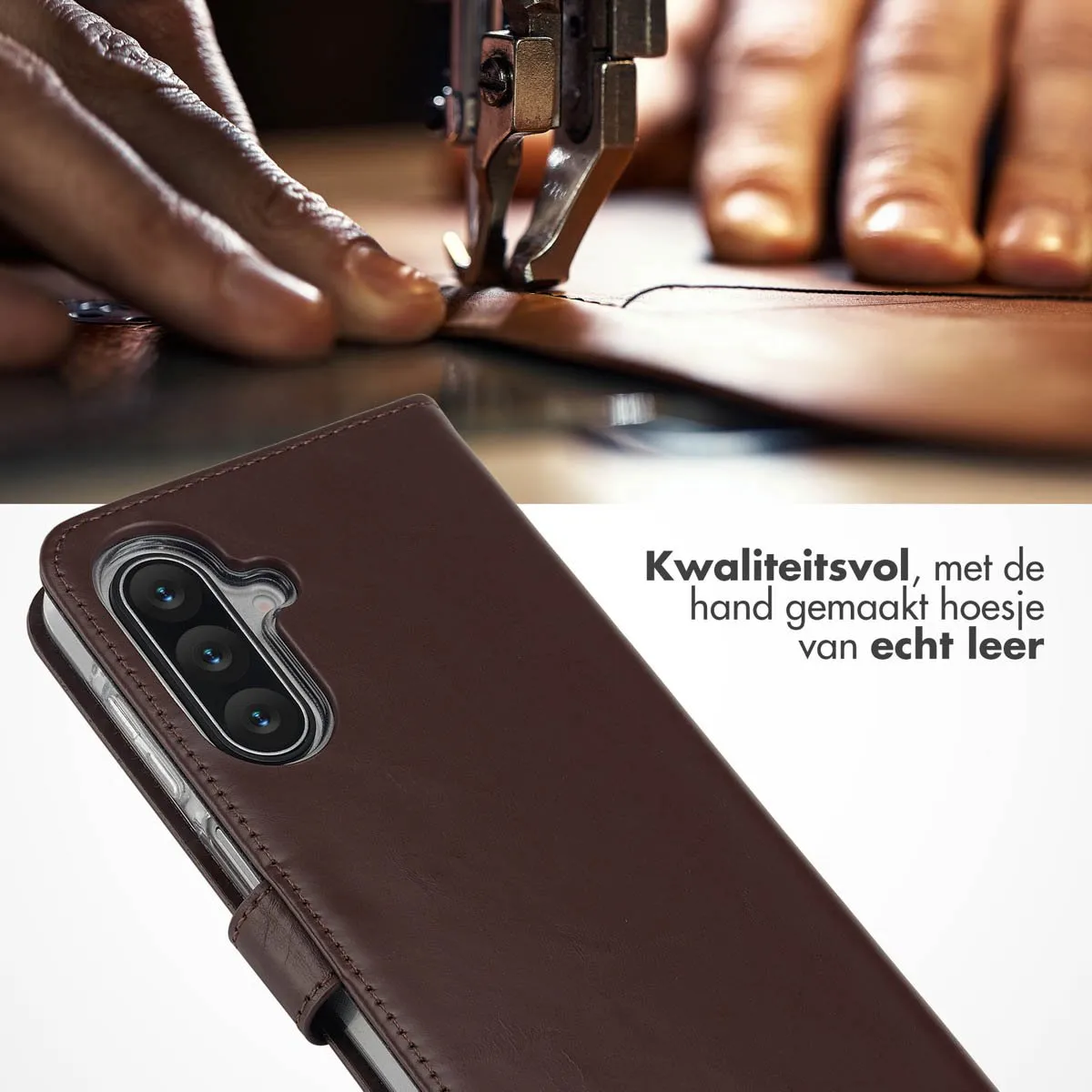 Selencia Hoesje Samsung Galaxy A17 - Echt Lederen Bookcase Bruin