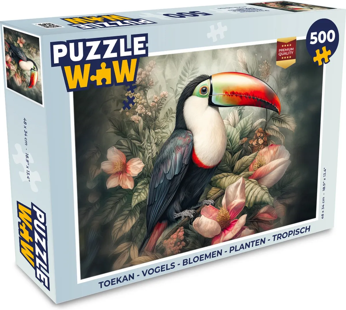 PuzzleWow Vogels Bloemen Planten Legpuzzel 500 Stuks - Multicolor