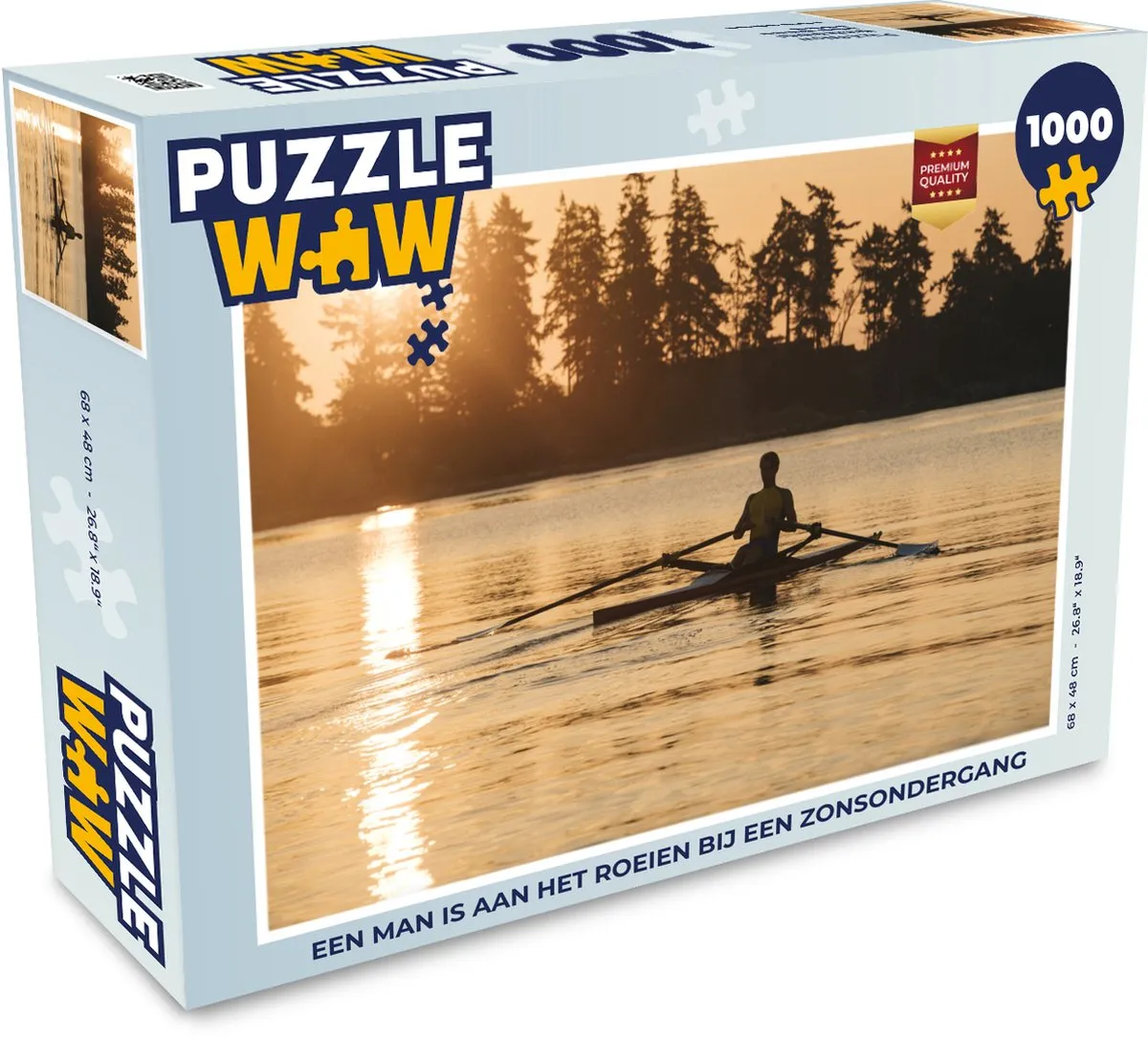 PuzzleWow Legpuzzel Een man is aan het roeien bij een zonsondergang 1000 Stuks - Multicolor