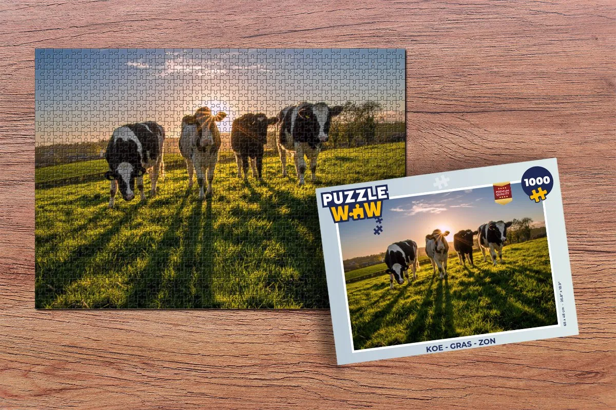 PuzzleWow Legpuzzel Koe Gras Zon 1000 Stuks - Multicolor